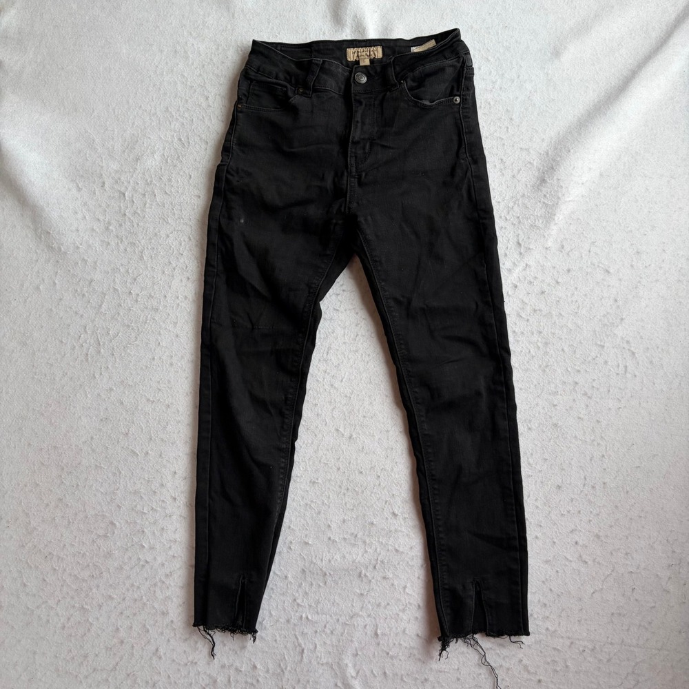 Burberry Skinny Jeans Womens 27 Black Raw Hem Slit Ankle Distressed
